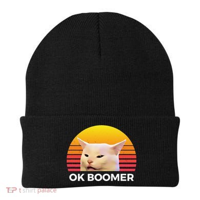 Woman Yelling At Table Dinner Funny Cat Ok Boomer Beanie