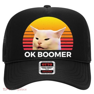 Woman Yelling At Table Dinner Funny Cat Ok Boomer Hat