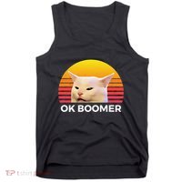 Woman Yelling At Table Dinner Funny Cat Ok Boomer Tank Top thumb 0