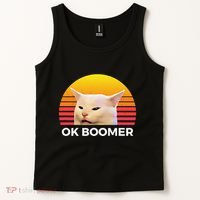 Woman Yelling At Table Dinner Funny Cat Ok Boomer Tank Top thumb 2