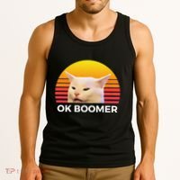 Woman Yelling At Table Dinner Funny Cat Ok Boomer Tank Top thumb 3