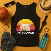 Woman Yelling At Table Dinner Funny Cat Ok Boomer Tank Top thumb 4