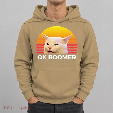Woman Yelling At Table Dinner Funny Cat Ok Boomer Hoodie