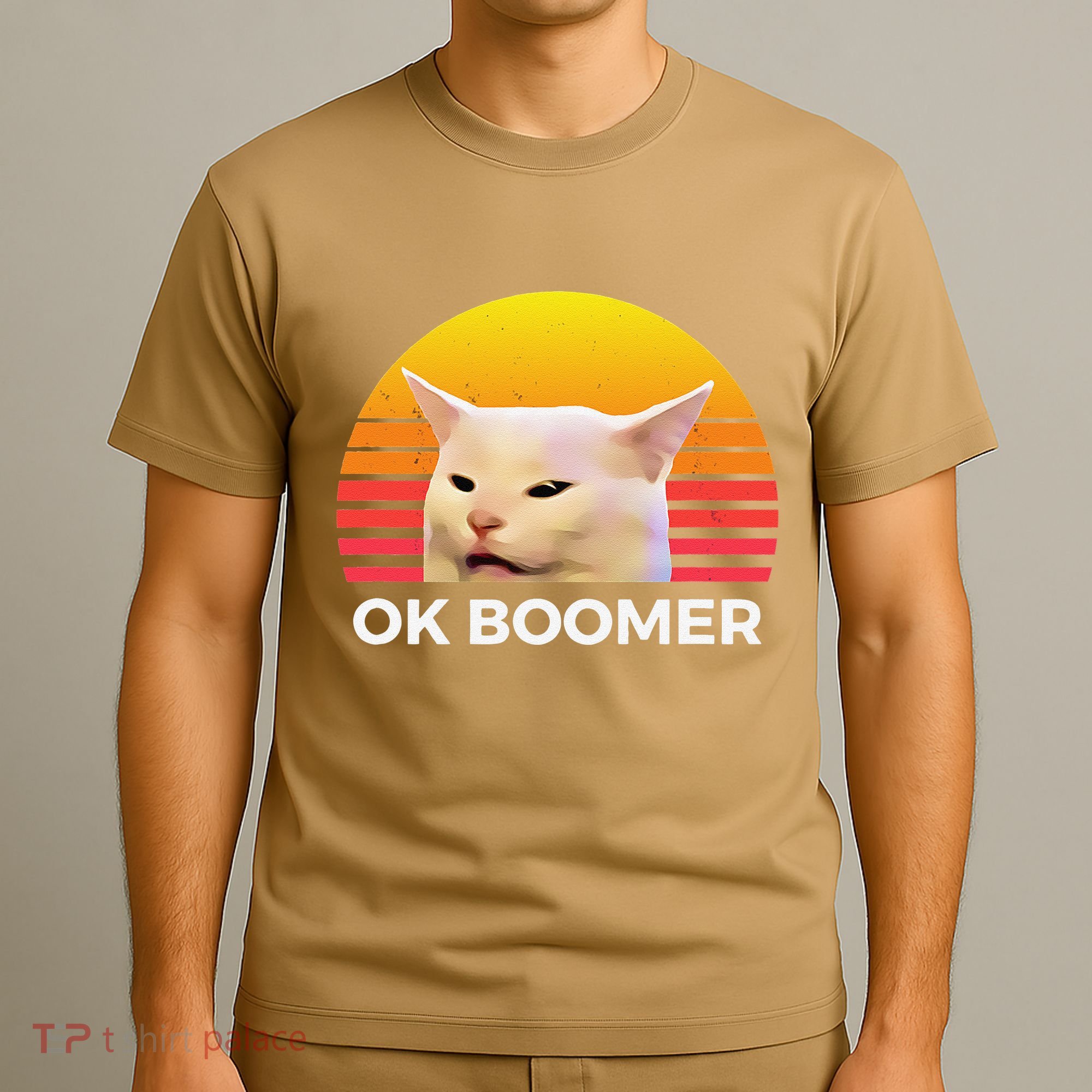 Woman Yelling At Table Dinner Funny Cat Ok Boomer T-Shirt