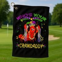 Whos Your Crawdaddy Crawfish Jester Beads Funny Mardi Gras Golf Towel thumb 1