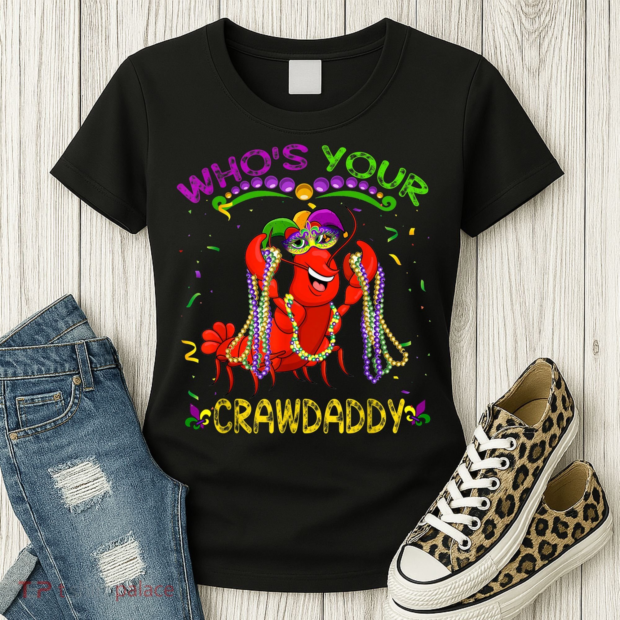 Whos Your Crawdaddy Crawfish Jester Beads Funny Mardi Gras Women's T-Shirt