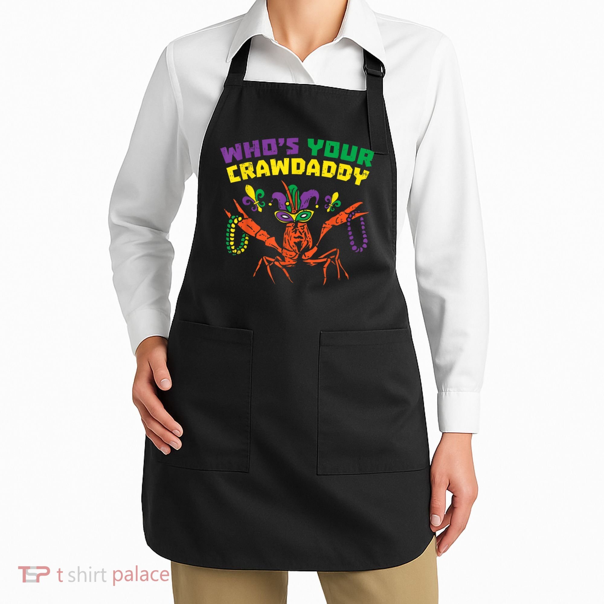 Whos Your Crawdaddy Crawfish Jester Beads Funny Mardi Gras Apron