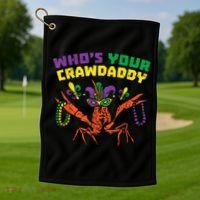 Whos Your Crawdaddy Crawfish Jester Beads Funny Mardi Gras Golf Towel thumb 1