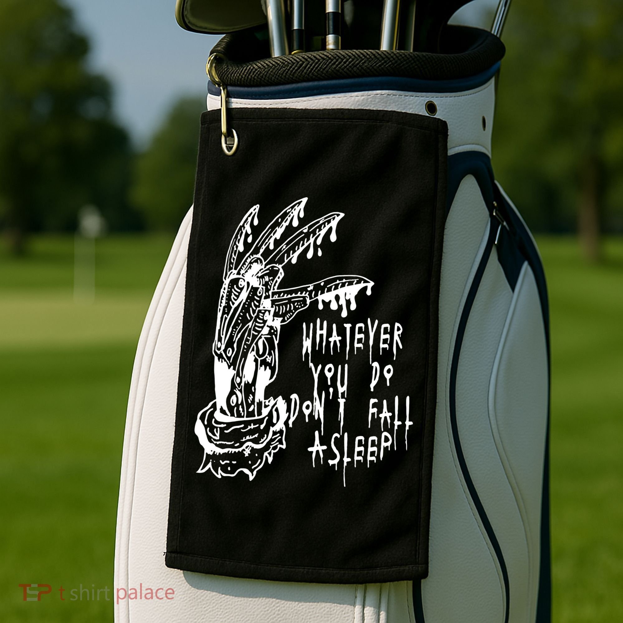Whatever You Do Don't Fall Asleep Nightmare Horror Freddy Hand Halloween Costume Golf Towel