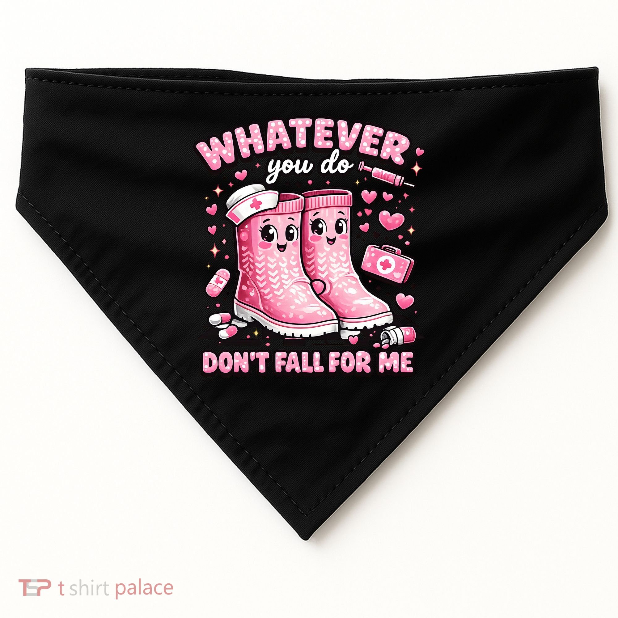 Whatever You Do Don't Fall For Me RN PCT CNA Nurse Valentine USA-Made Doggie Bandana