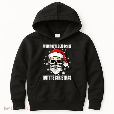When Youre Dead Inside But Its Christmas Funny Skeleton Kids Hoodie
