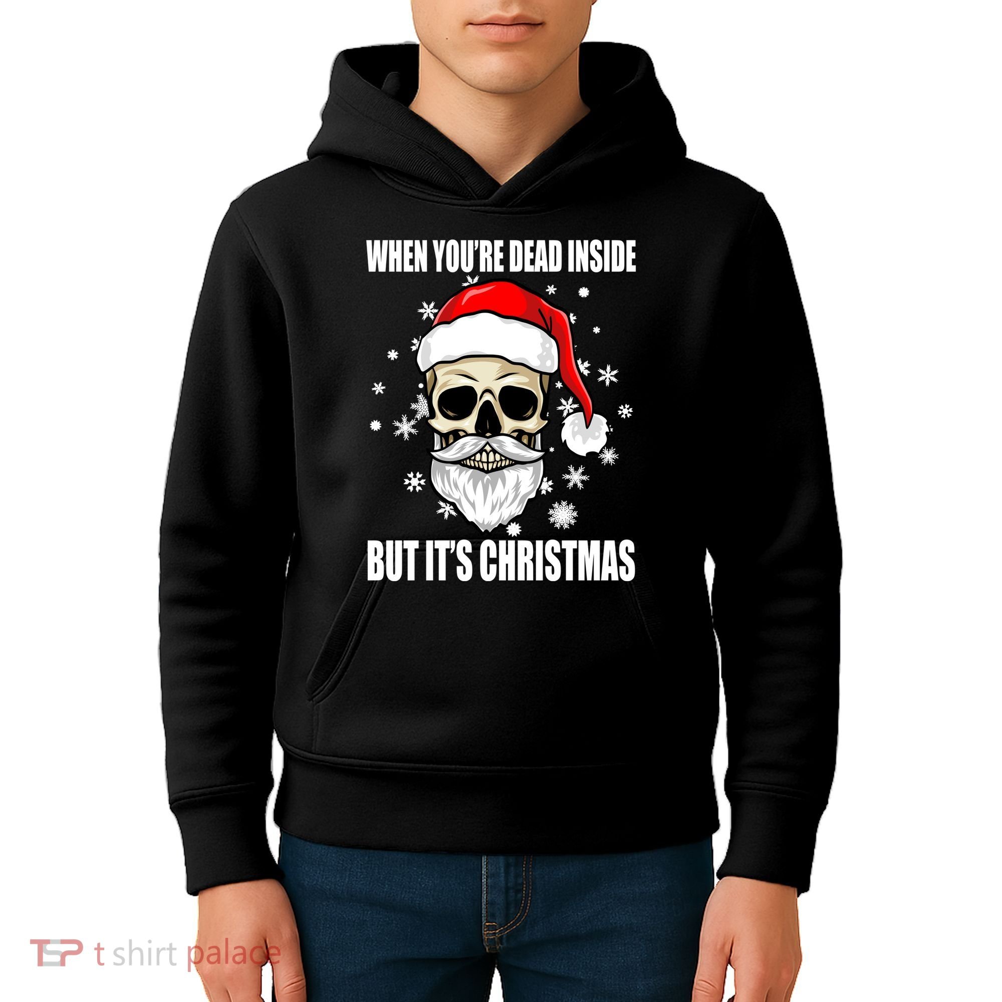 When Youre Dead Inside But Its Christmas Funny Skeleton Kids Hoodie