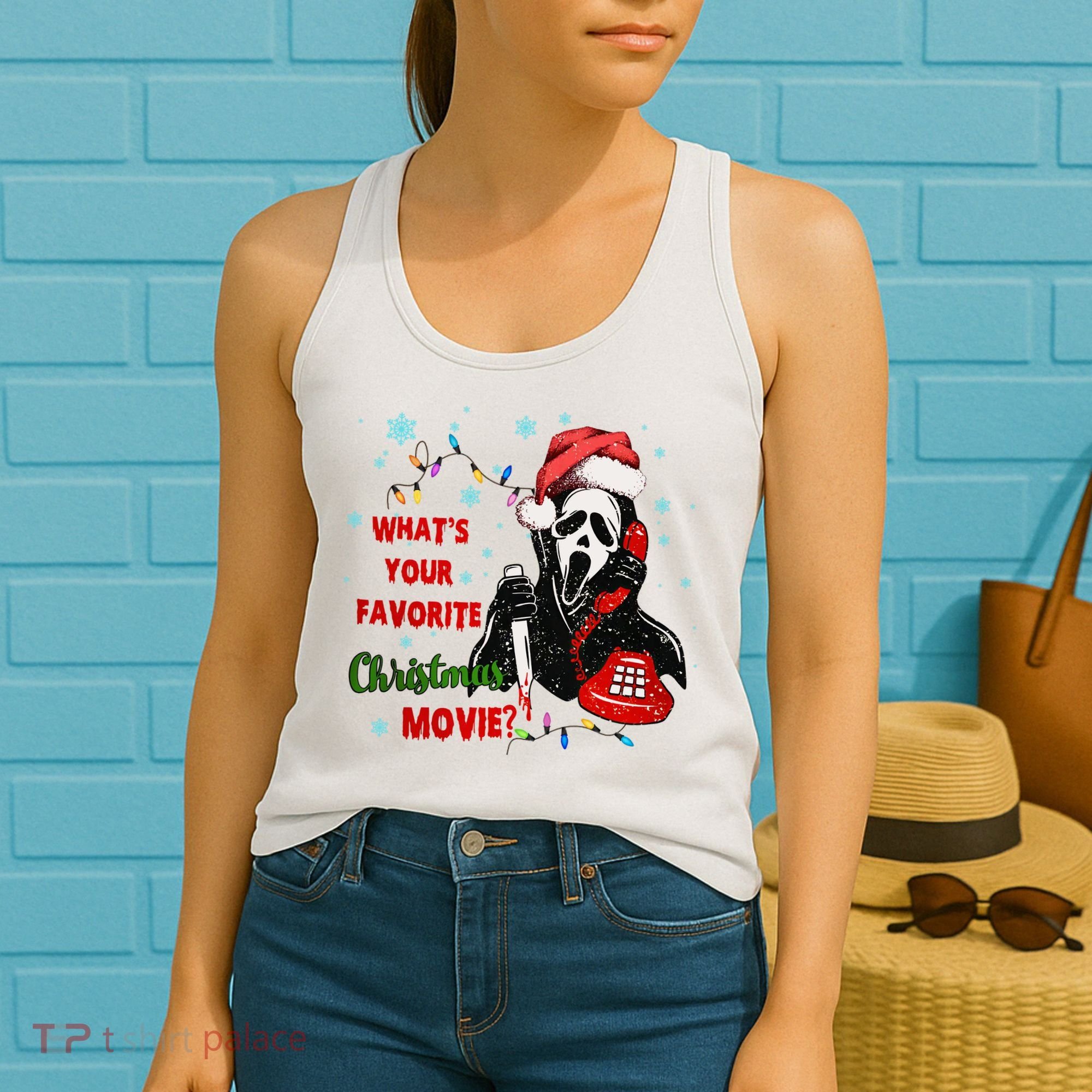 What's Your Favorite Horror Movie Christmas Xmas Holiday Ghostface Women's Tank Top