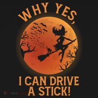 Why Yes I Can Drive A Stick Funny Halloween Witch Women's Hoodie thumb 2