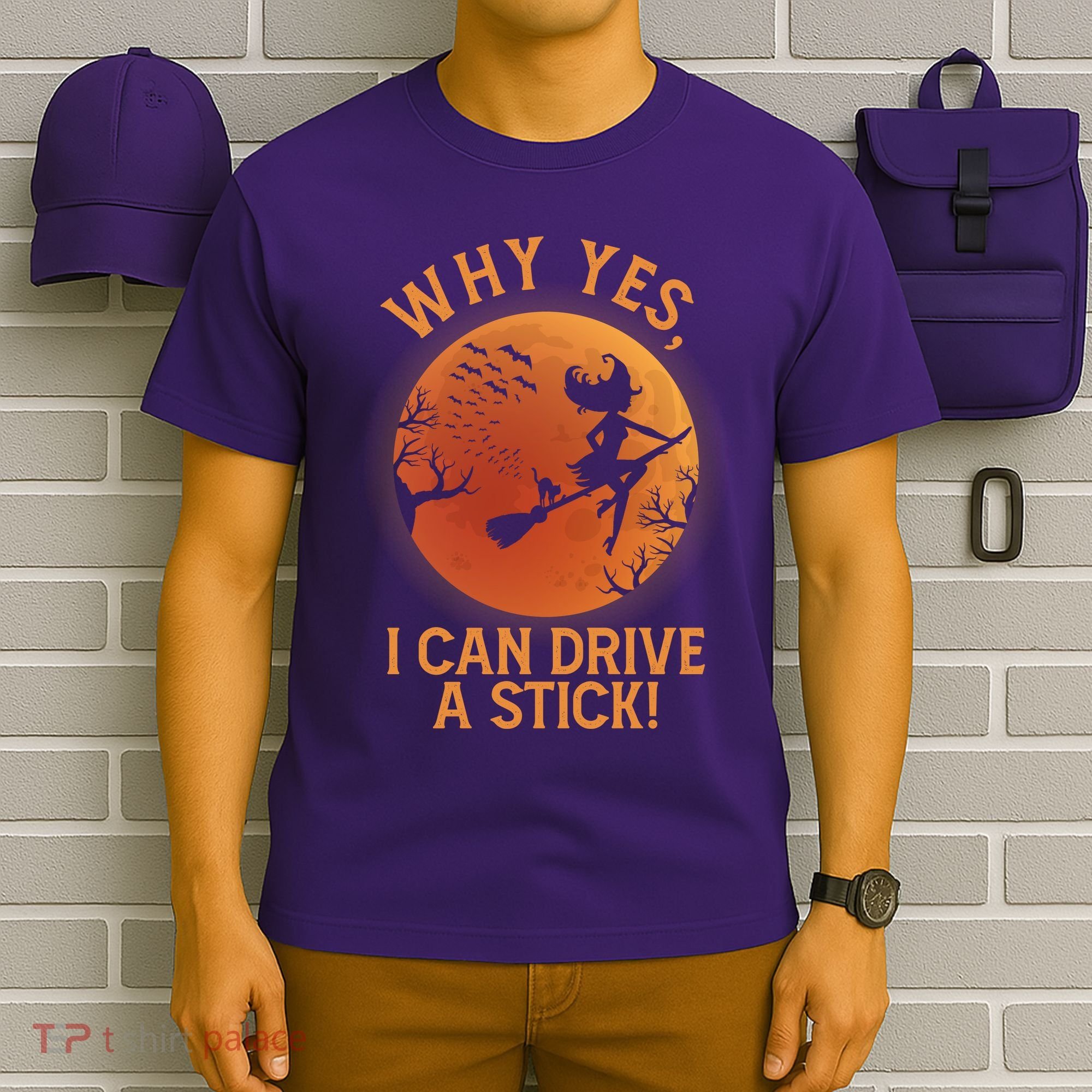 Why Yes I Can Drive A Stick Funny Halloween Witch T-Shirt
