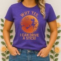 Why Yes I Can Drive A Stick Funny Halloween Witch Women's T-Shirt thumb 2