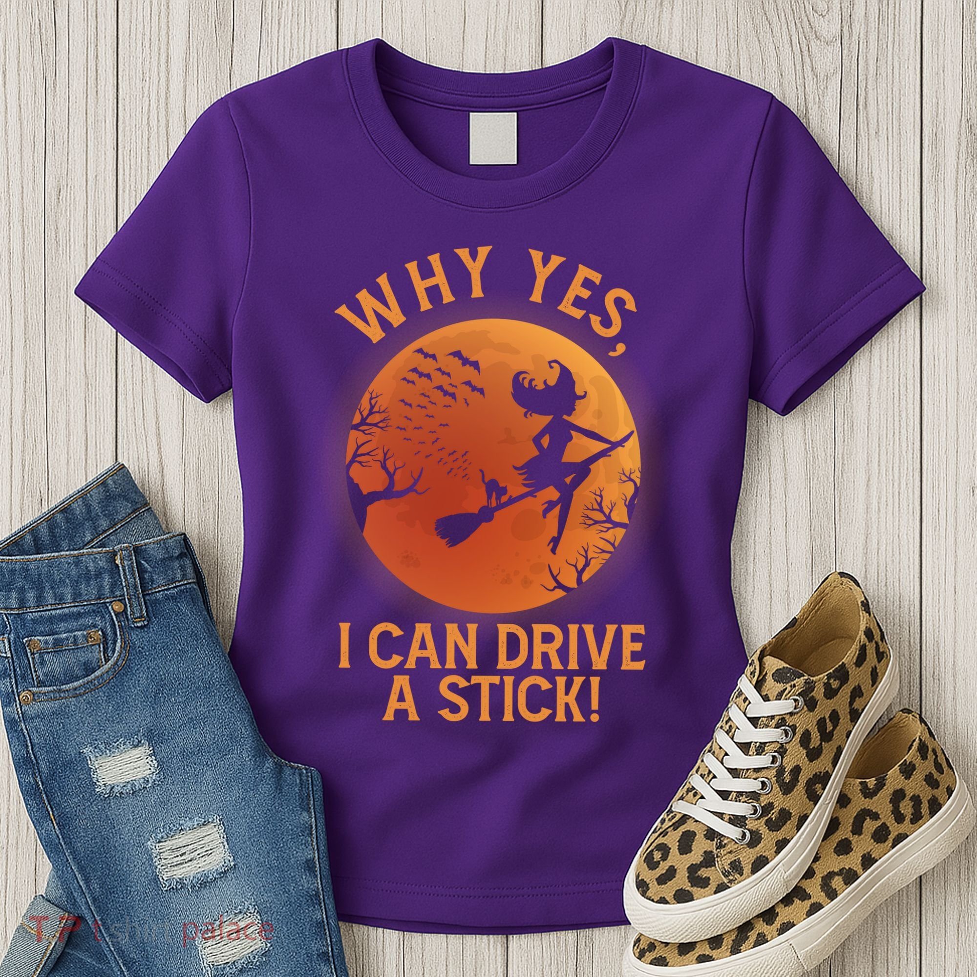 Why Yes I Can Drive A Stick Funny Halloween Witch Women's T-Shirt