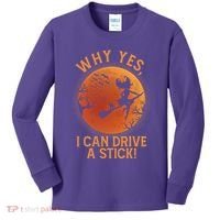 Why Yes I Can Drive A Stick Funny Halloween Witch Kids Long Sleeve Shirt thumb 0
