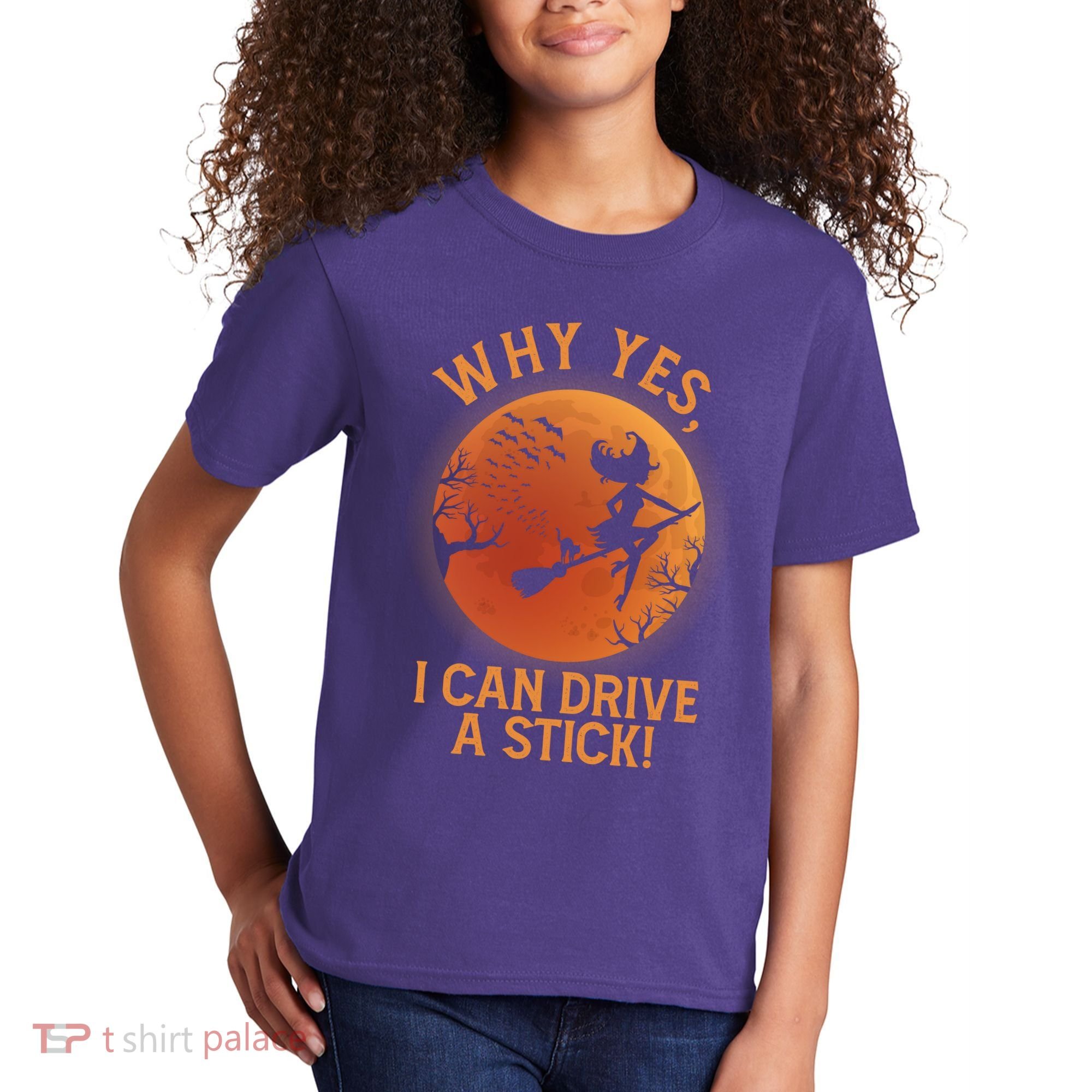 Why Yes I Can Drive A Stick Funny Halloween Witch Kids T-Shirt