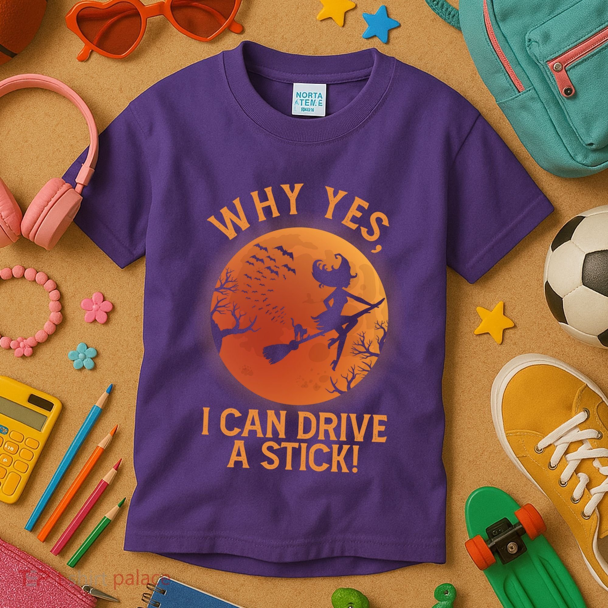 Why Yes I Can Drive A Stick Funny Halloween Witch Kids T-Shirt