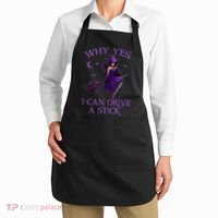 Why Yes I Can Drive A Stick Funny Halloween Witch Women Girl Apron thumb 2