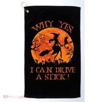 Why Yes I Drive A Stick Halloween Witch Golf Towel thumb 0
