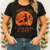 Why Yes I Drive A Stick Halloween Witch Women's T-Shirt thumb 2