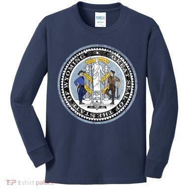 Wyoming Distressed State Seal Kids Long Sleeve Shirt