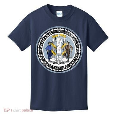 Wyoming Distressed State Seal Kids T-Shirt