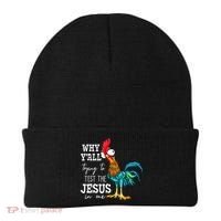 Why Y'all Trying To Test The Jesus In Me Funny Chicken Beanie thumb 0