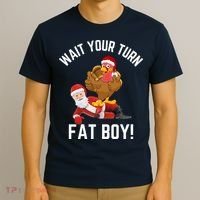 Wait Your Turn Fat Boy Funny Thanksgiving Turkey Santa T-Shirt thumb 3