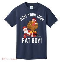Wait Your Turn Fat Boy Funny Thanksgiving Turkey Santa Kids T-Shirt thumb 0
