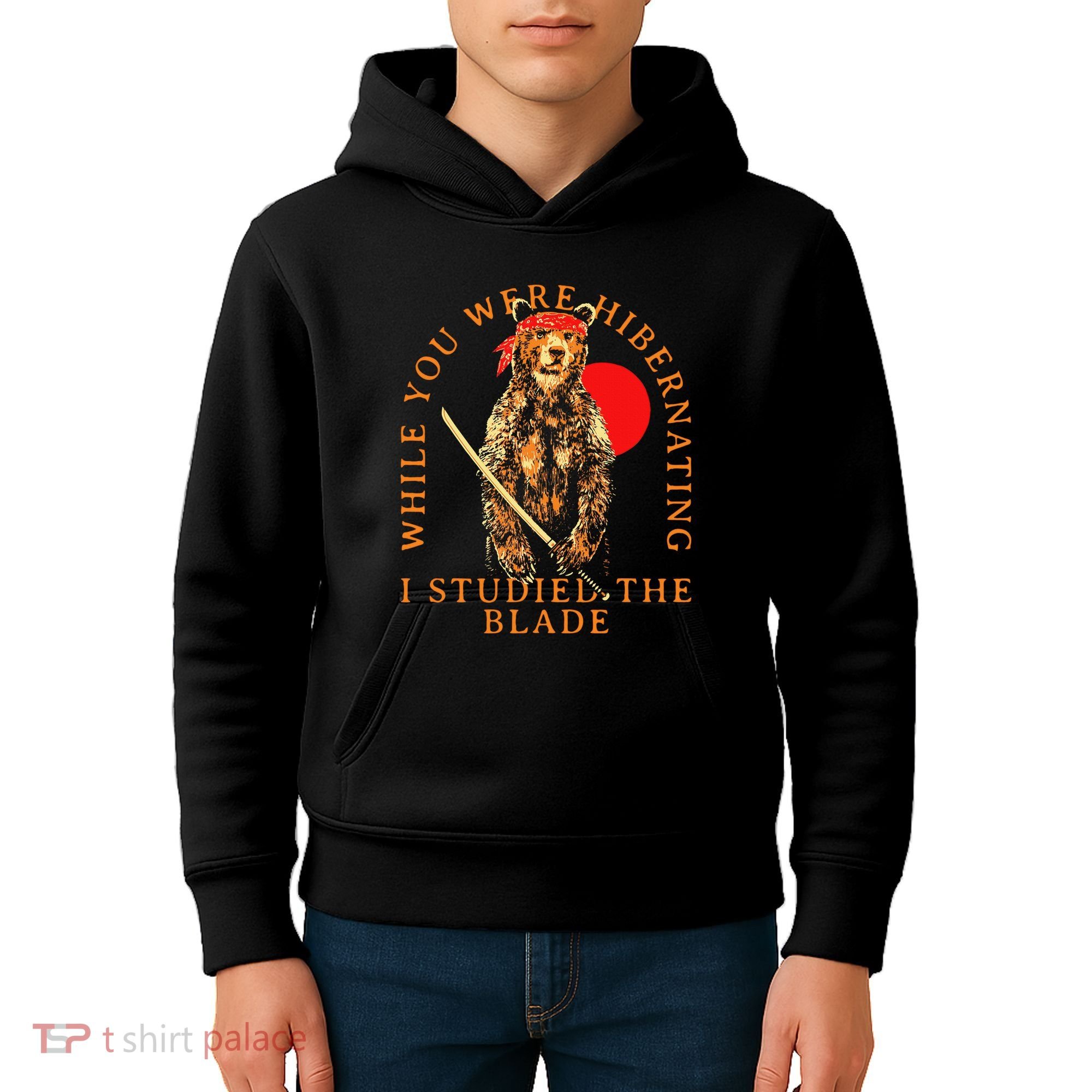 While You Were Hibernating I Studied The Blade Bear Samurai Kids Hoodie