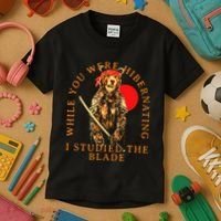 While You Were Hibernating I Studied The Blade Bear Samurai Kids T-Shirt thumb 3