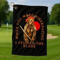 While You Were Hibernating I Studied The Blade Bear Samurai Golf Towel thumb 1