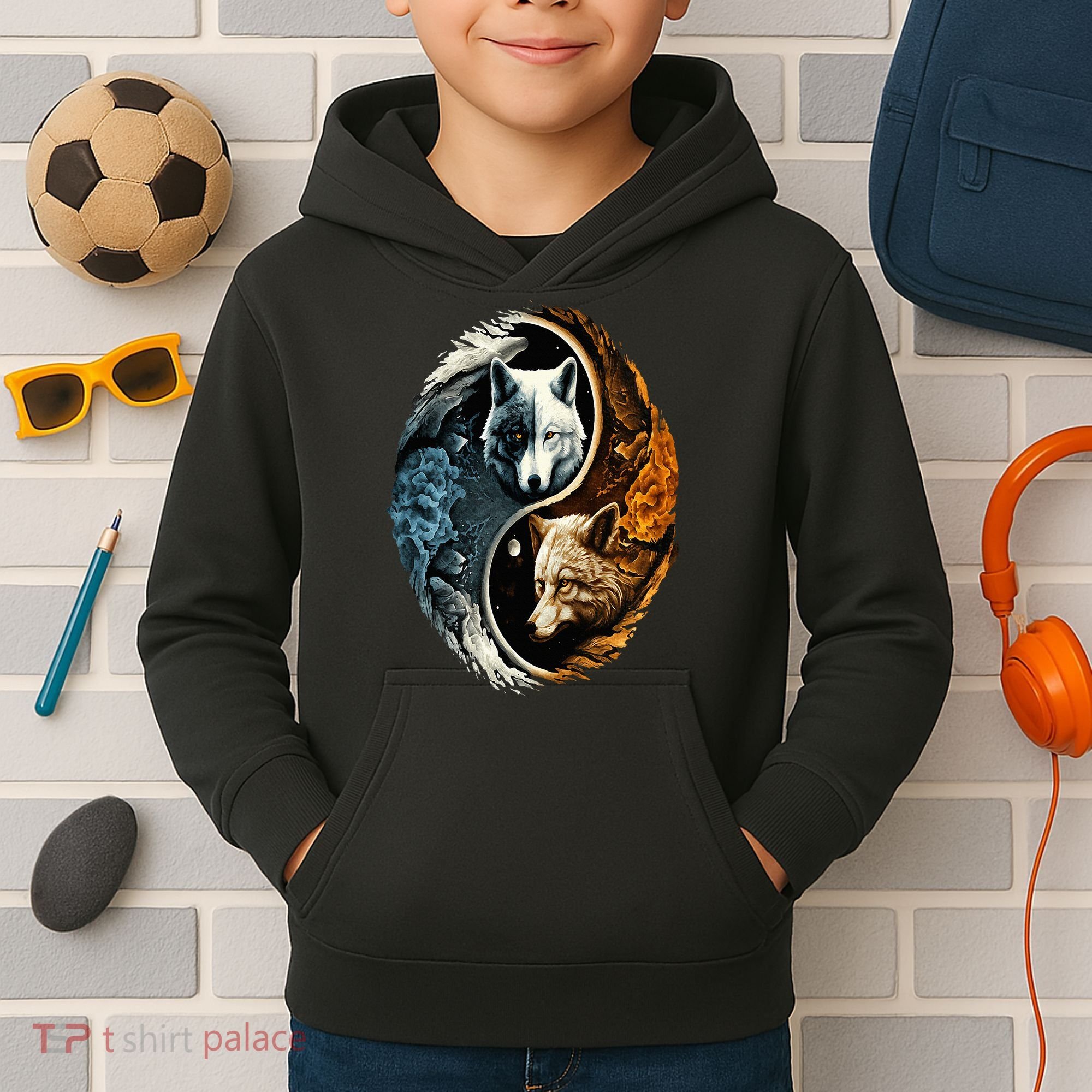 Wolf Yin Yang Kids Hoodie