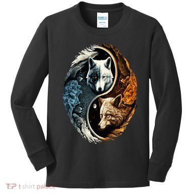 Wolf Yin Yang Kids Long Sleeve Shirt