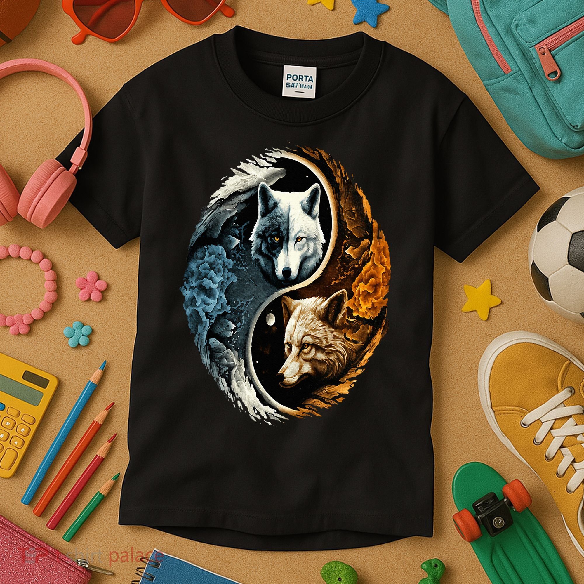 Wolf Yin Yang Kids T-Shirt