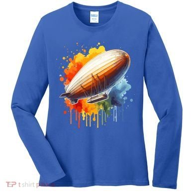 Watercolor Zeppelin Dirigible Airship Meaningful Gift Women's Long Sleeve Shirt