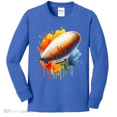 Watercolor Zeppelin Dirigible Airship Meaningful Gift Kids Long Sleeve Shirt