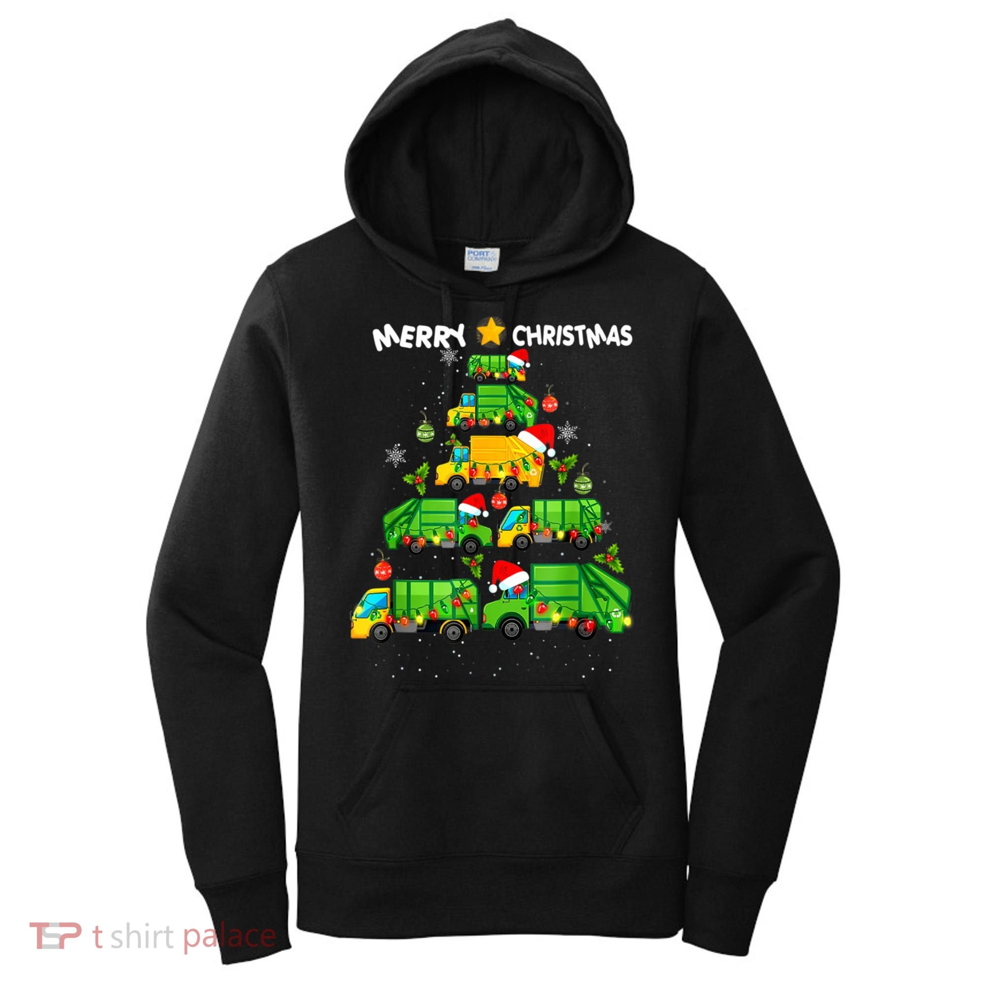 Xmas Boys Garbage Truck Christmas Tree Ornat Gift Women's Hoodie