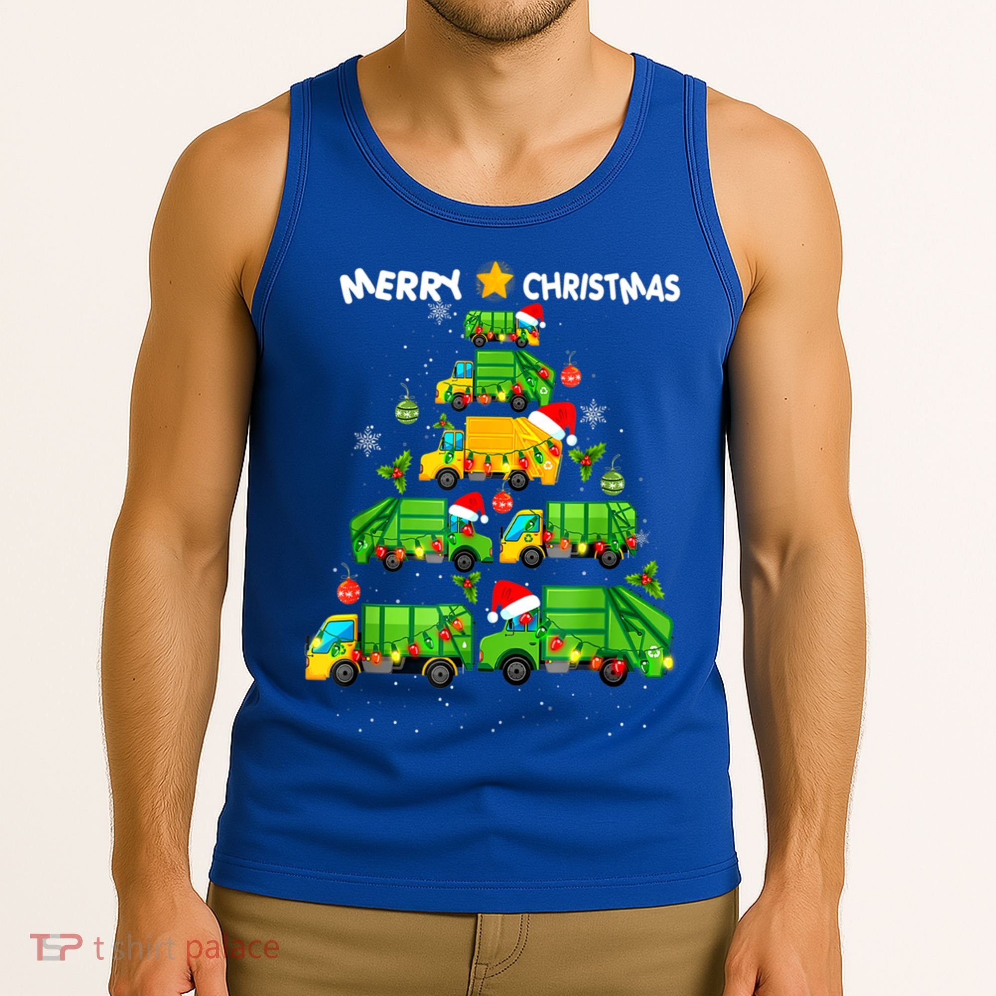 Xmas Boys Garbage Truck Christmas Tree Ornat Gift Tank Top