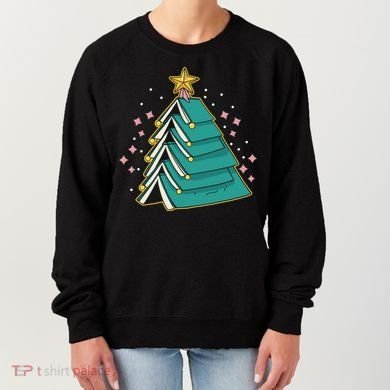 Xmas Book Nerd Library Lover Bookworm Book Christmas Tree Funny Gift Women's Sweatshirt