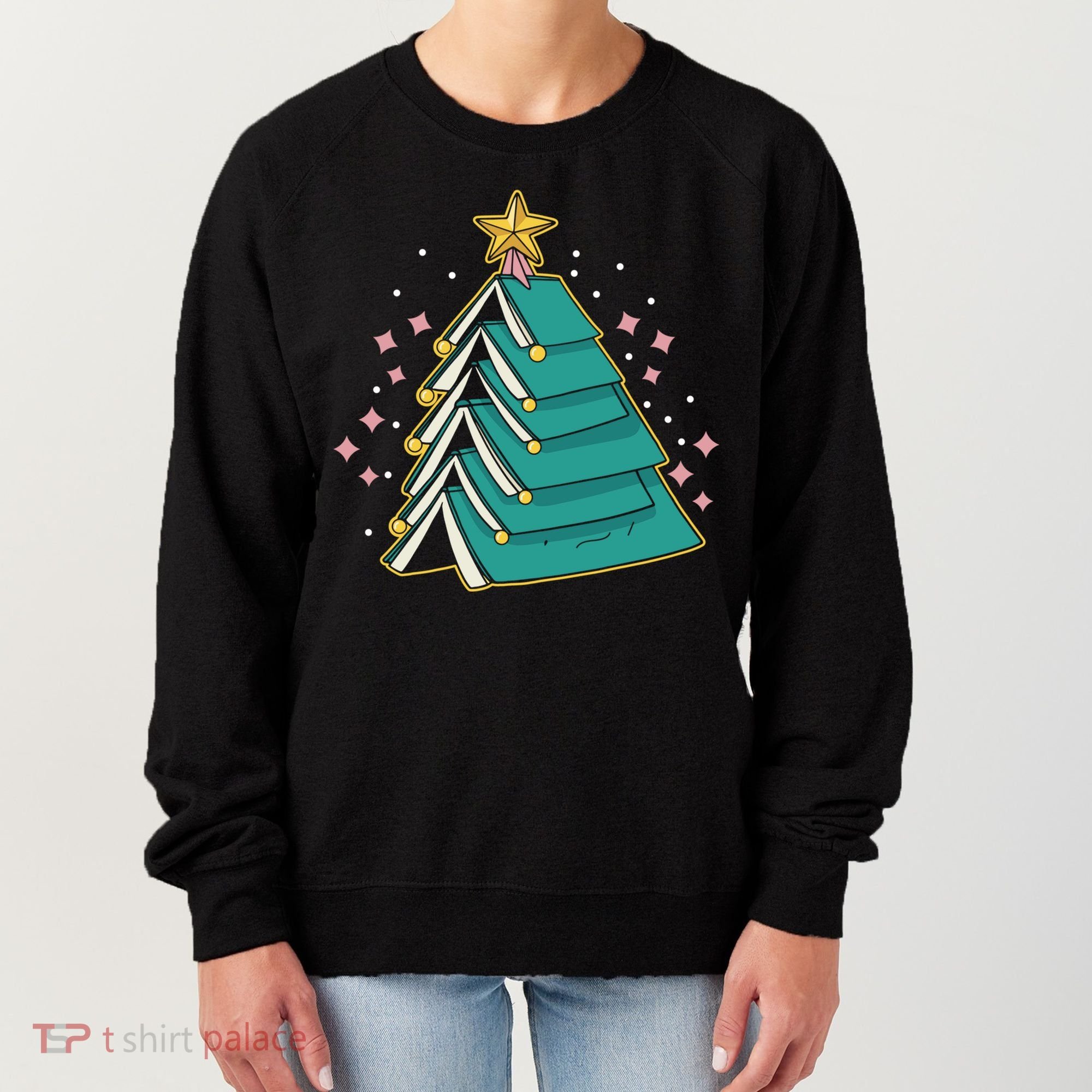 Xmas Book Nerd Library Lover Bookworm Book Christmas Tree Funny Gift Women's Sweatshirt