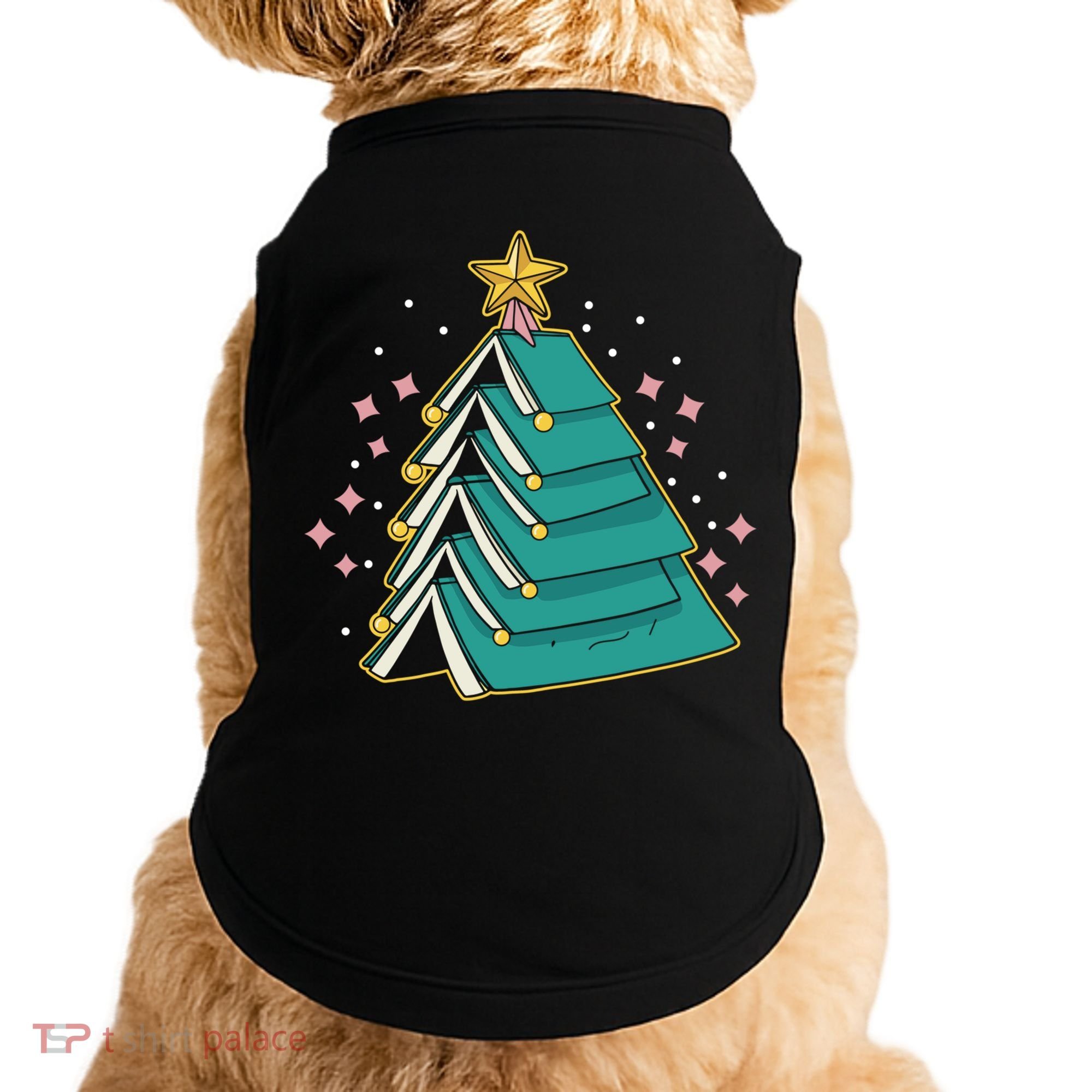 Xmas Book Nerd Library Lover Bookworm Book Christmas Tree Funny Gift Doggie Tank