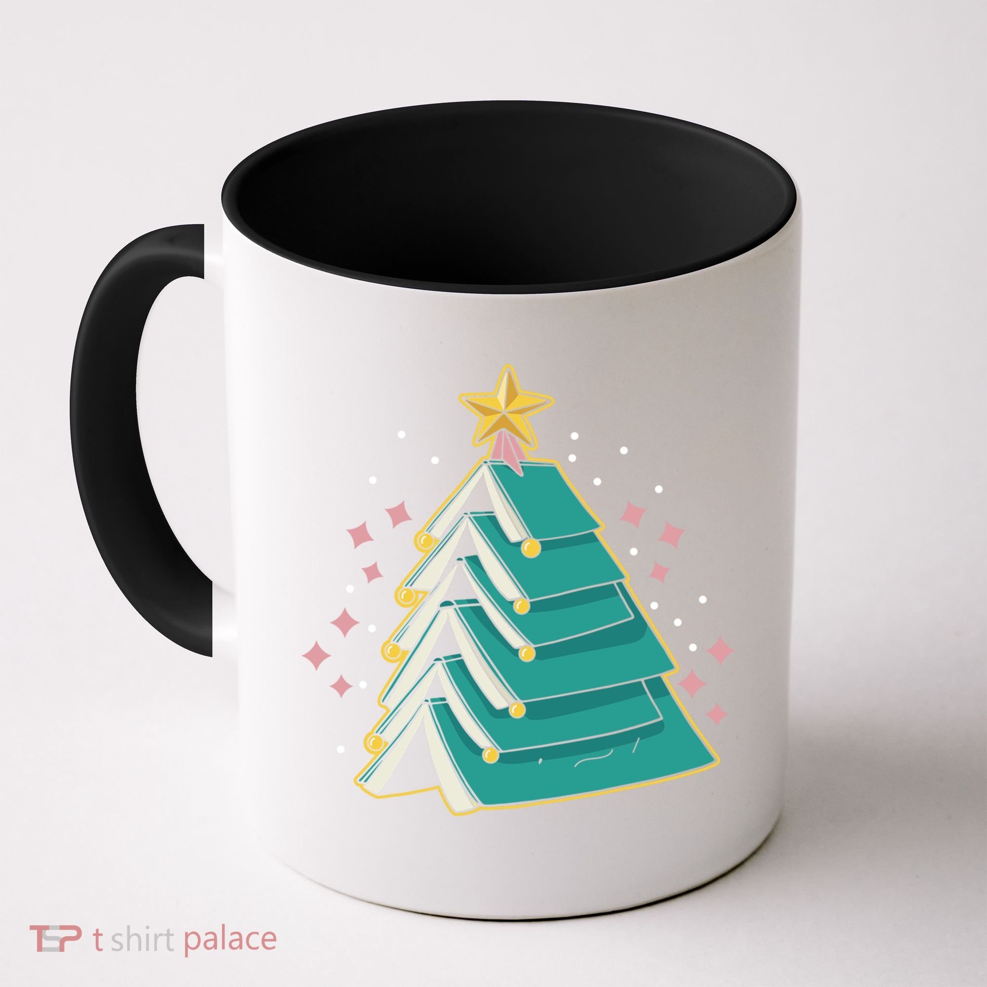 Xmas Book Nerd Library Lover Bookworm Book Christmas Tree Funny Gift Coffee Mug