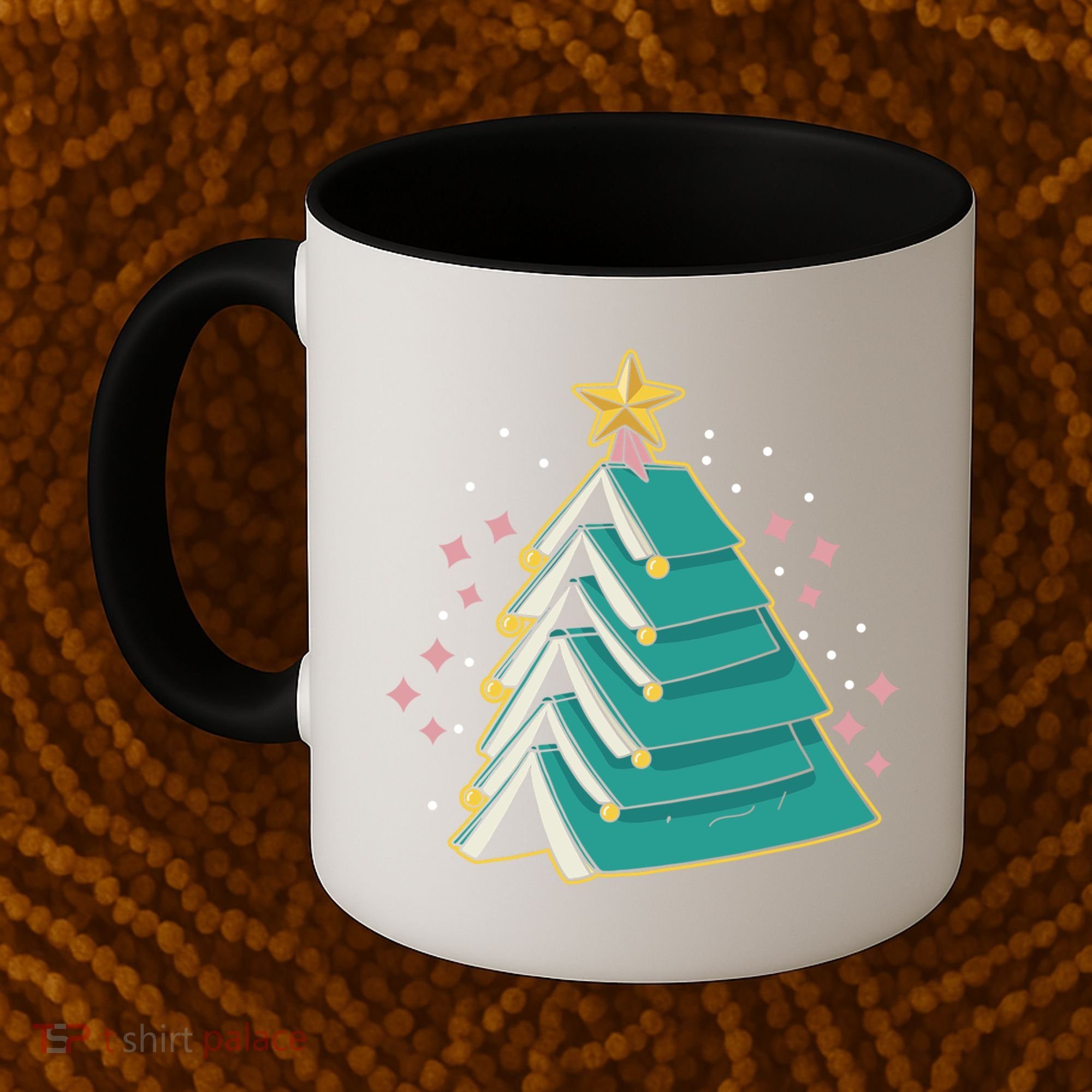 Xmas Book Nerd Library Lover Bookworm Book Christmas Tree Funny Gift Coffee Mug