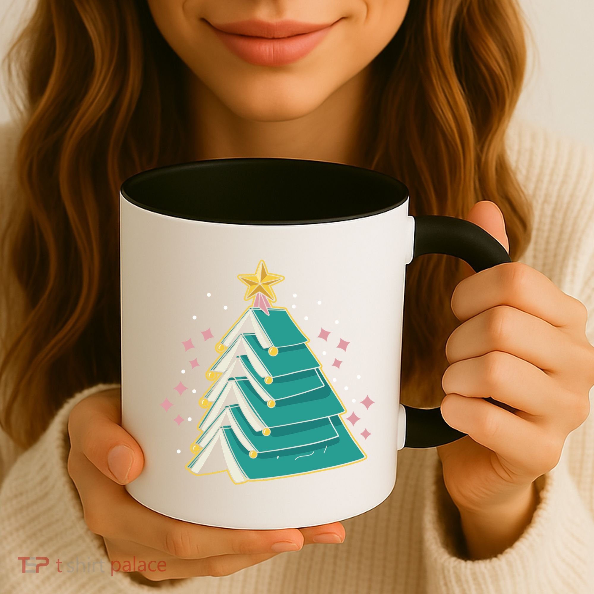 Xmas Book Nerd Library Lover Bookworm Book Christmas Tree Funny Gift Coffee Mug