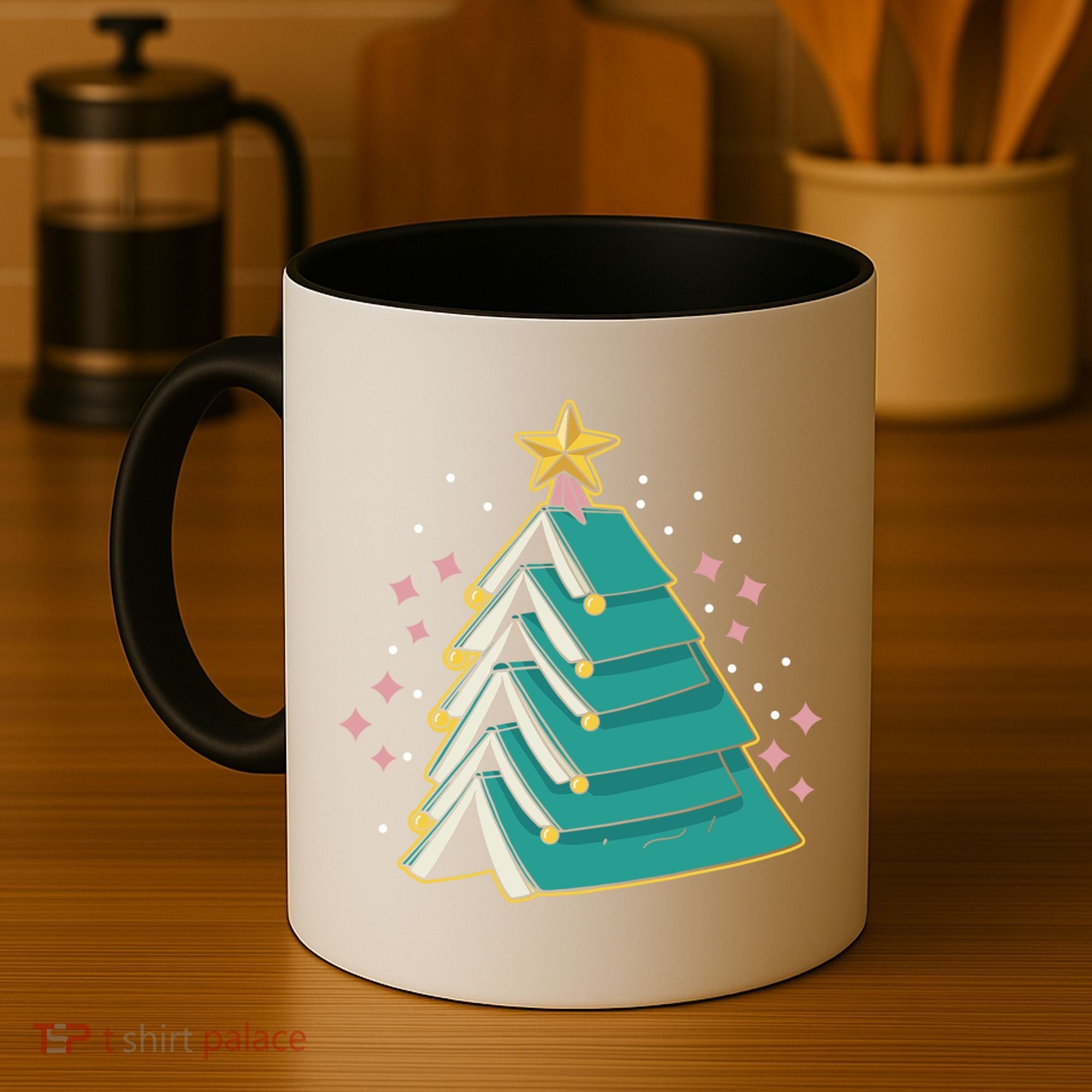 Xmas Book Nerd Library Lover Bookworm Book Christmas Tree Funny Gift Coffee Mug