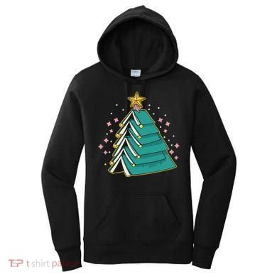Xmas Book Nerd Library Lover Bookworm Book Christmas Tree Funny Gift Women's Hoodie